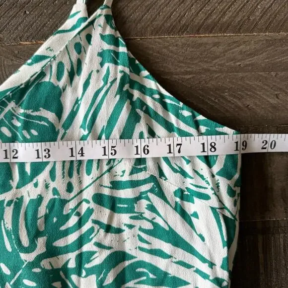 MINKPINK Collins Asymmetrical Hem Midi Dress in Green Palm Print Size Medium - Picture 9 of 11